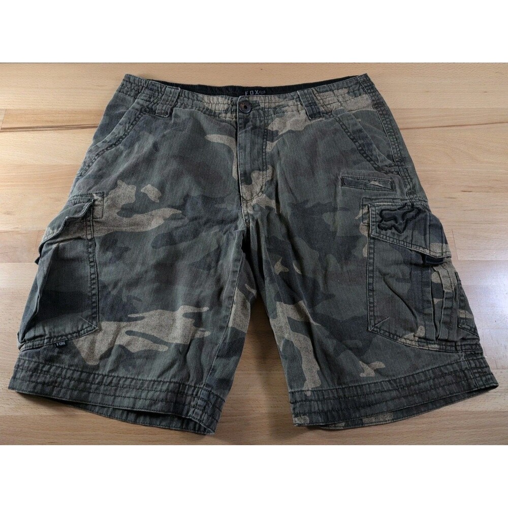 Fox Racing Cargo Shorts Mens 32 Heritage Forged Green Camo Embroidered Logo